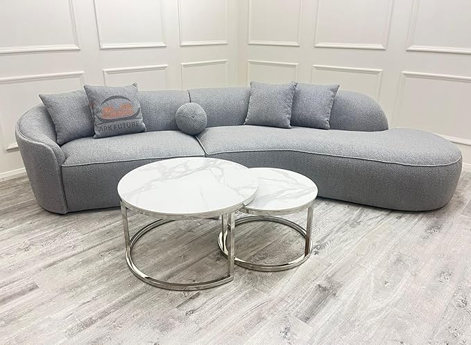 Modern Pebble Boucle Curved Sectional Sofa – Upholstered 3-Seater Sofa