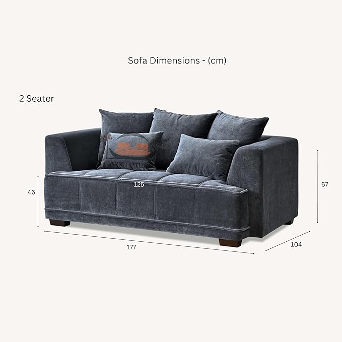Gramercy 2-Seater Sectional Sofa in Luxurious Steel Velvet for Living Room