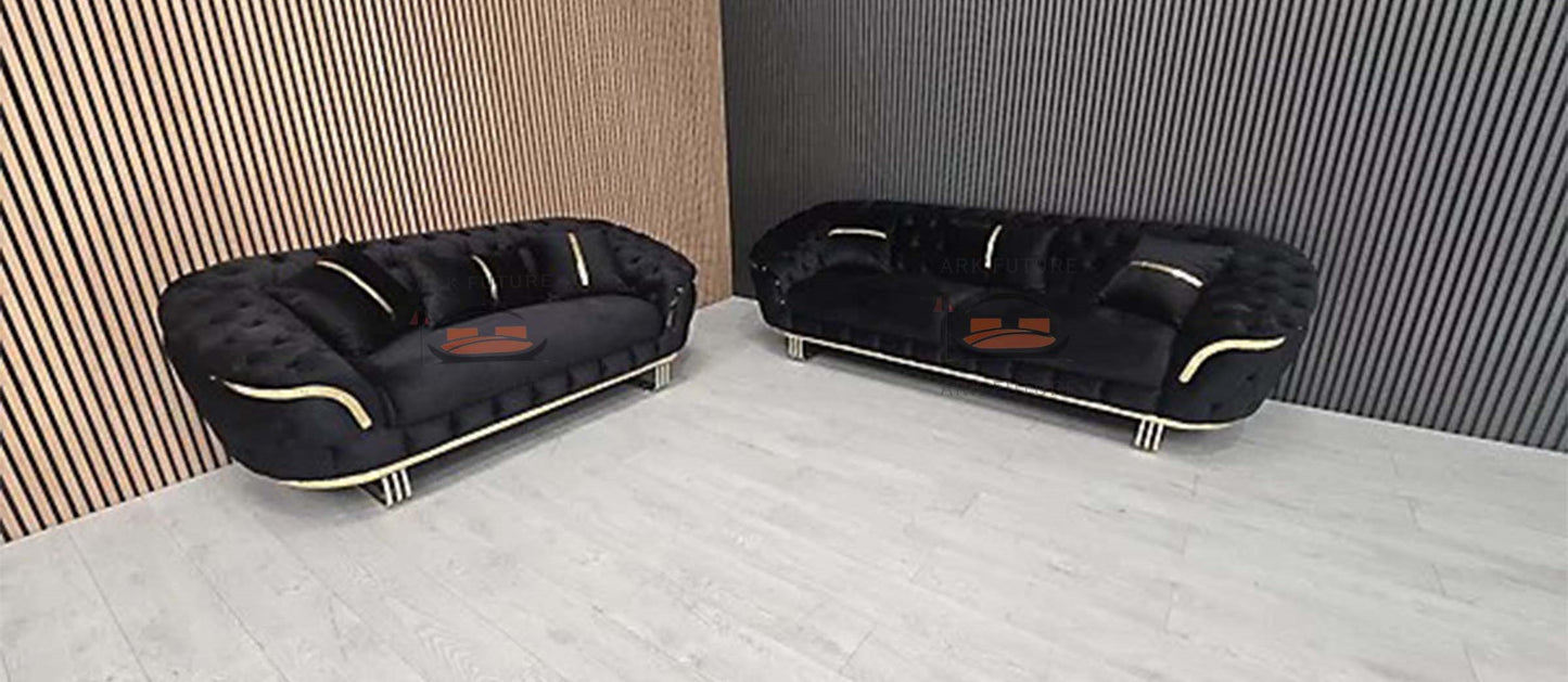 Bulagari 3 Plus 2 Seater Sofa In Plush Velvet Fabric
