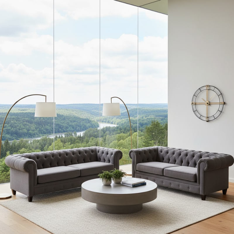 Oakmere Chesterfield 3+2 Seater Sofa In Plush Velvet Fabric