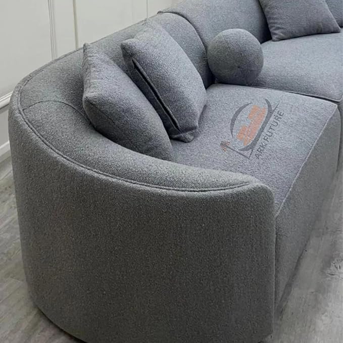 Modern Pebble Boucle Curved Sectional Sofa – Upholstered 3-Seater Sofa