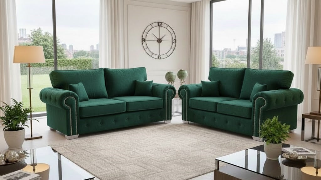 Fluffy Cord 3 + 2 Seater Sofa In Plush Velvet Fabric