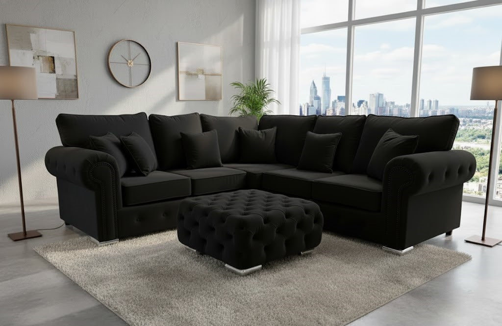 Wren Corner Sofa In Plush Velvet Fabric