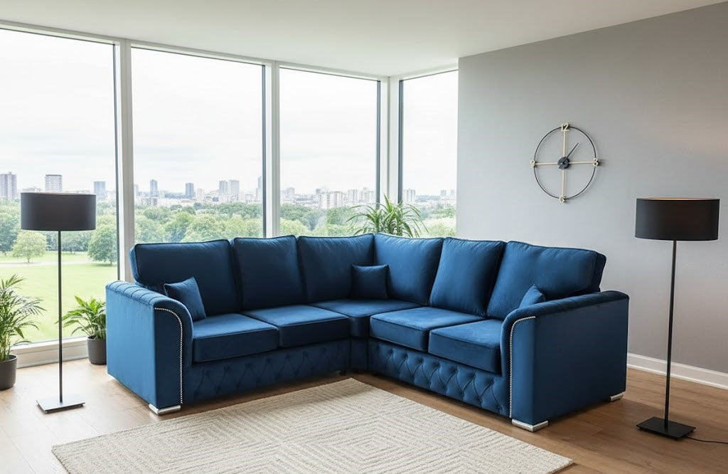 Kent Royale Corner Sofa In Plush Velvet Fabric