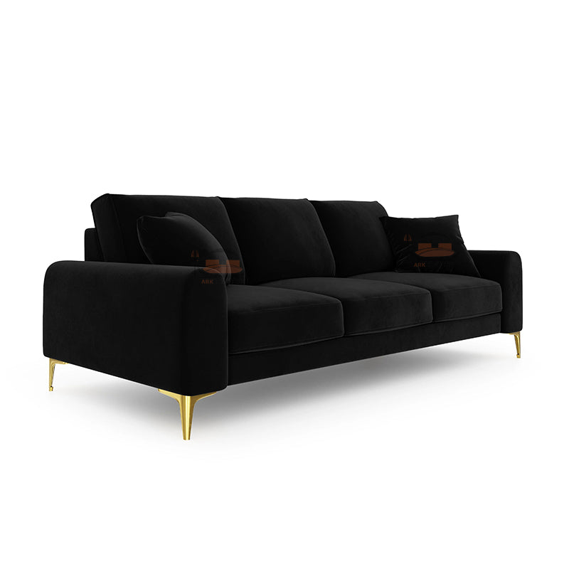 Madara Black 3 Seater Sofa in Plush Velvet Fabric