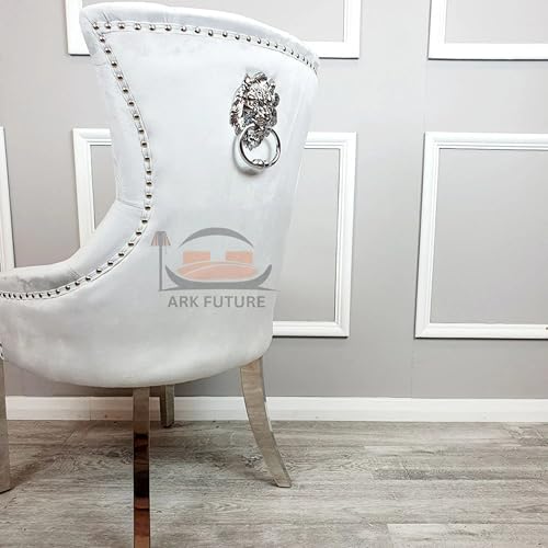 Megan Ring Velvet Dining Chairs, Set of 4 - Lion Knocker Design, Chrome Legs