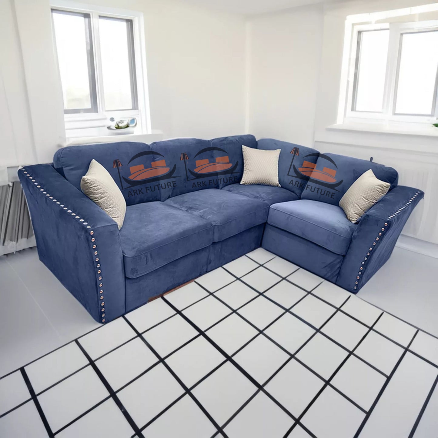 Lincoln 4-Piece Modular Corner Sofa, Velvet Upholstery, Spacious Seating.
