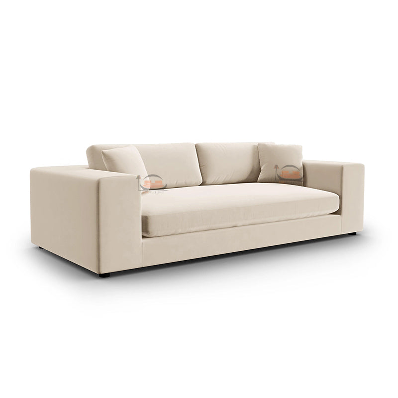 4 Seater Biege Sofa in Plush Velvet Fabric