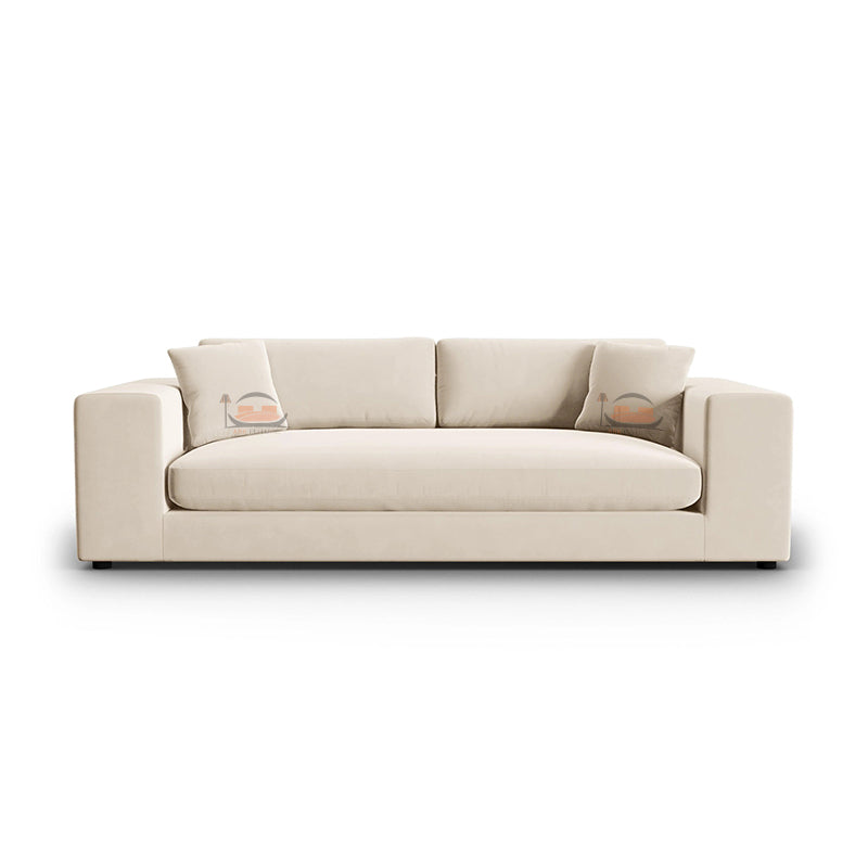 4 Seater Biege Sofa in Plush Velvet Fabric