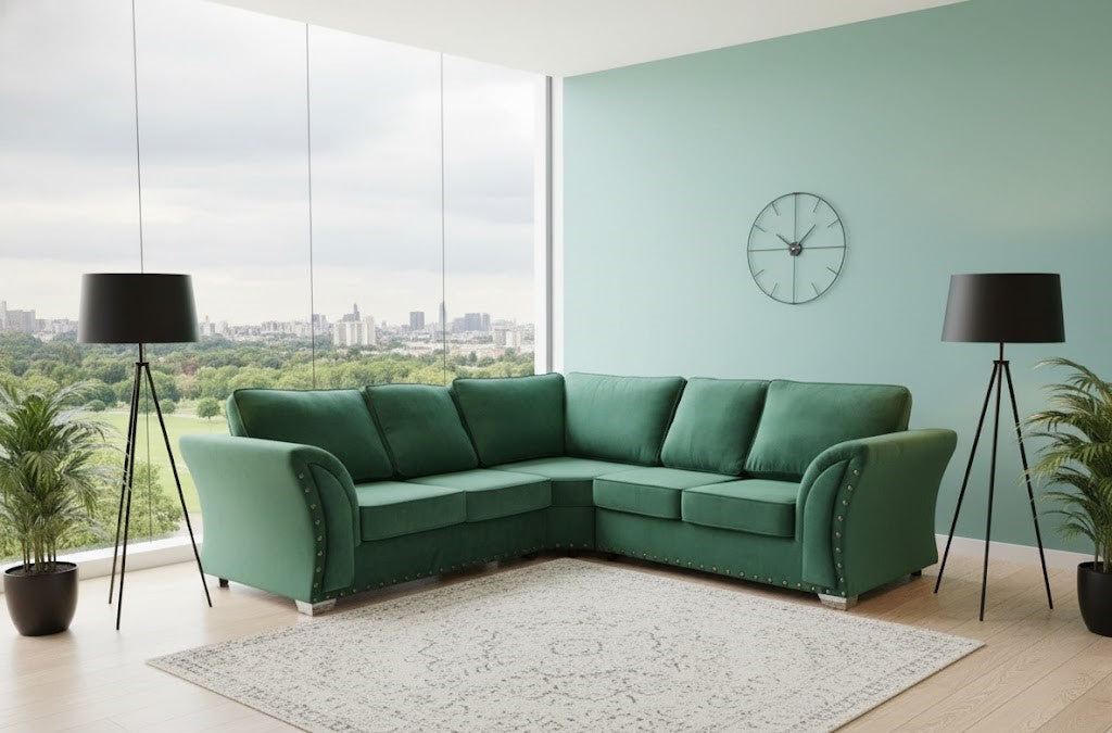 Chelsea Curve Corner Sofa In Plush Velvet Fabric