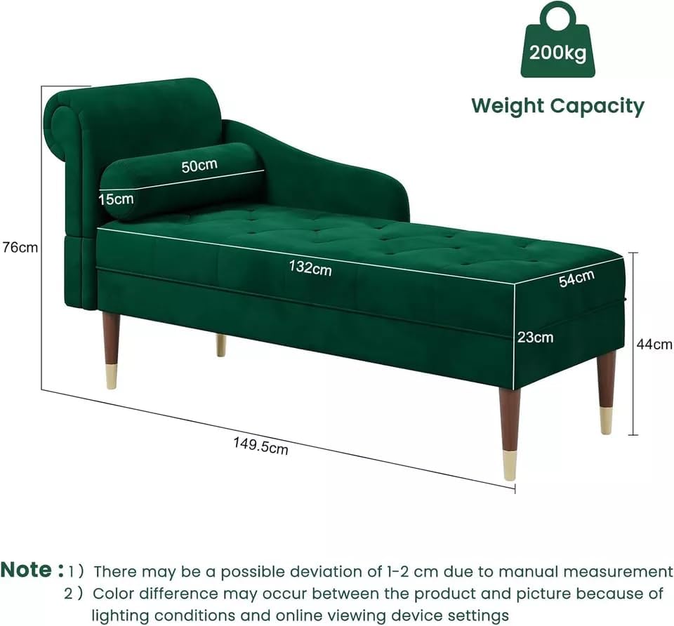Velvet Chaise with Left Armrest Sofa & Lumbar Pillow – Modern Upholstered Chair