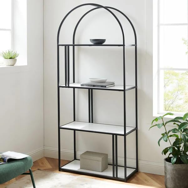 Arched 4-Shelf Bookcase, 68cm Metal & Wood, Modern Industrial Design for Living Room, Office, or Library
