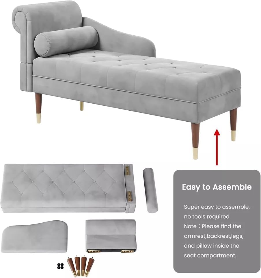 Velvet Chaise with Left Armrest Sofa & Lumbar Pillow – Modern Upholstered Chair