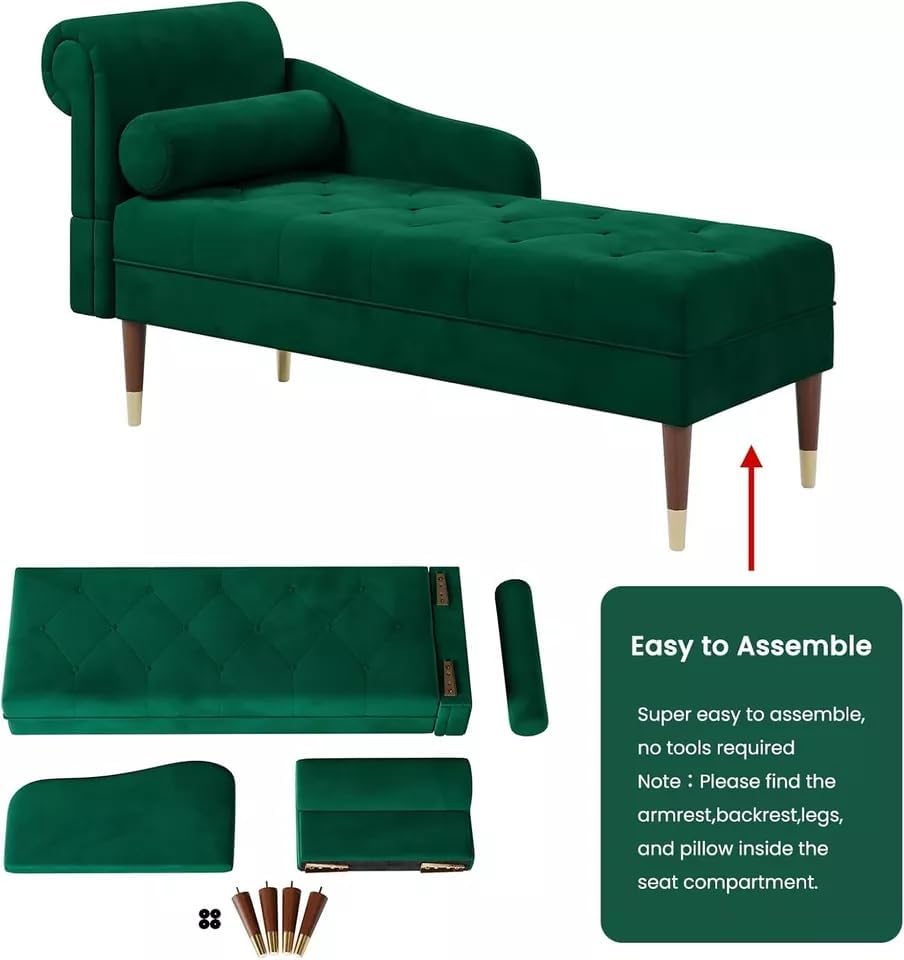 Velvet Chaise with Left Armrest Sofa & Lumbar Pillow – Modern Upholstered Chair