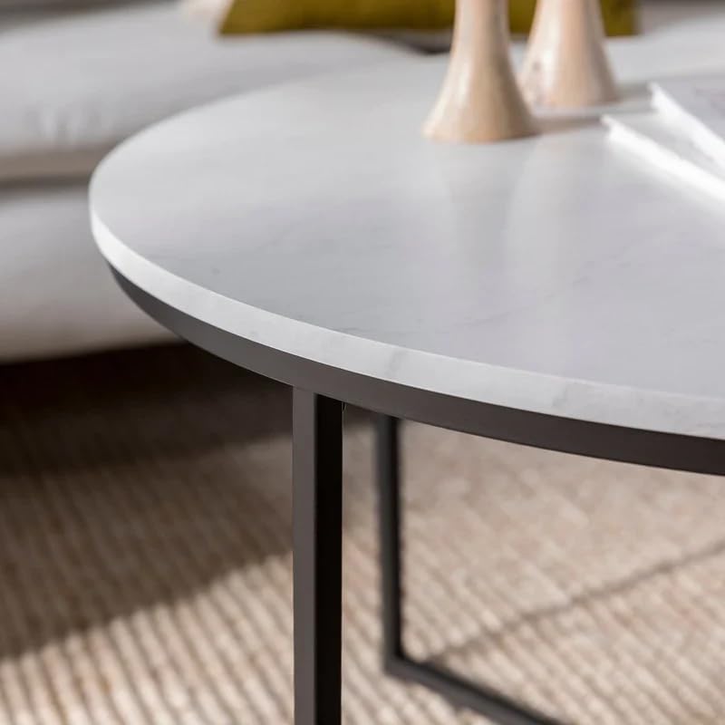 ALISSA 30" Round Marble MDF & Metal Coffee Table β Multi-Functional Storage