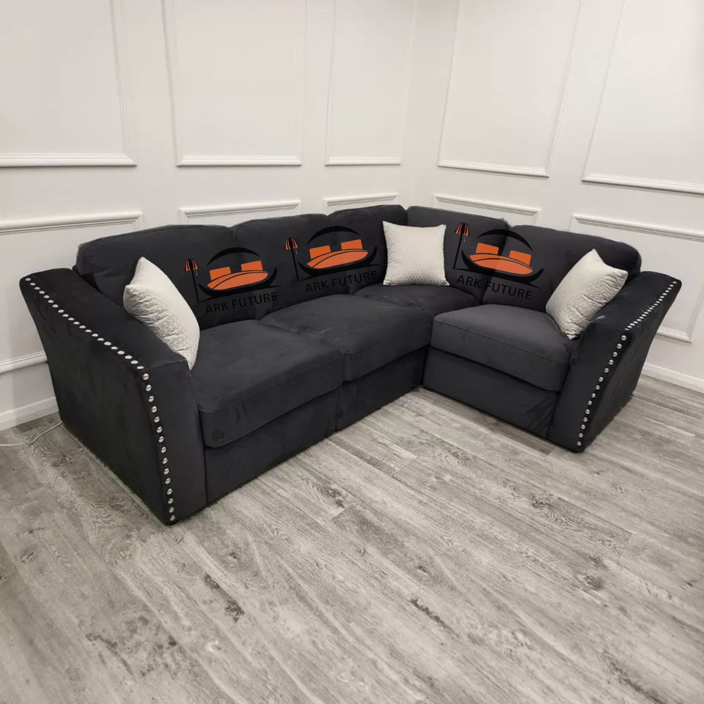 Lincoln 4-Piece Modular Corner Sofa, Velvet Upholstery, Spacious Seating.