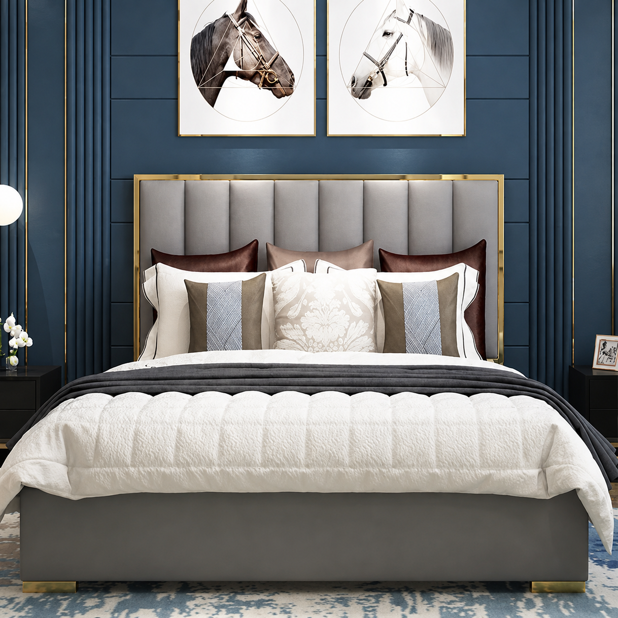 Isaac Panel Bed Frame With Golden Border