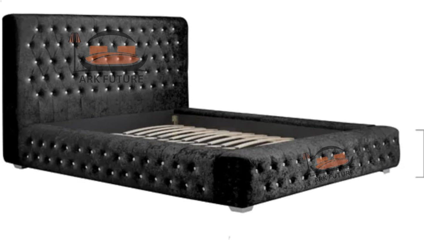 Geneva Crushed Velvet Tufted Bed Frame with Headboard