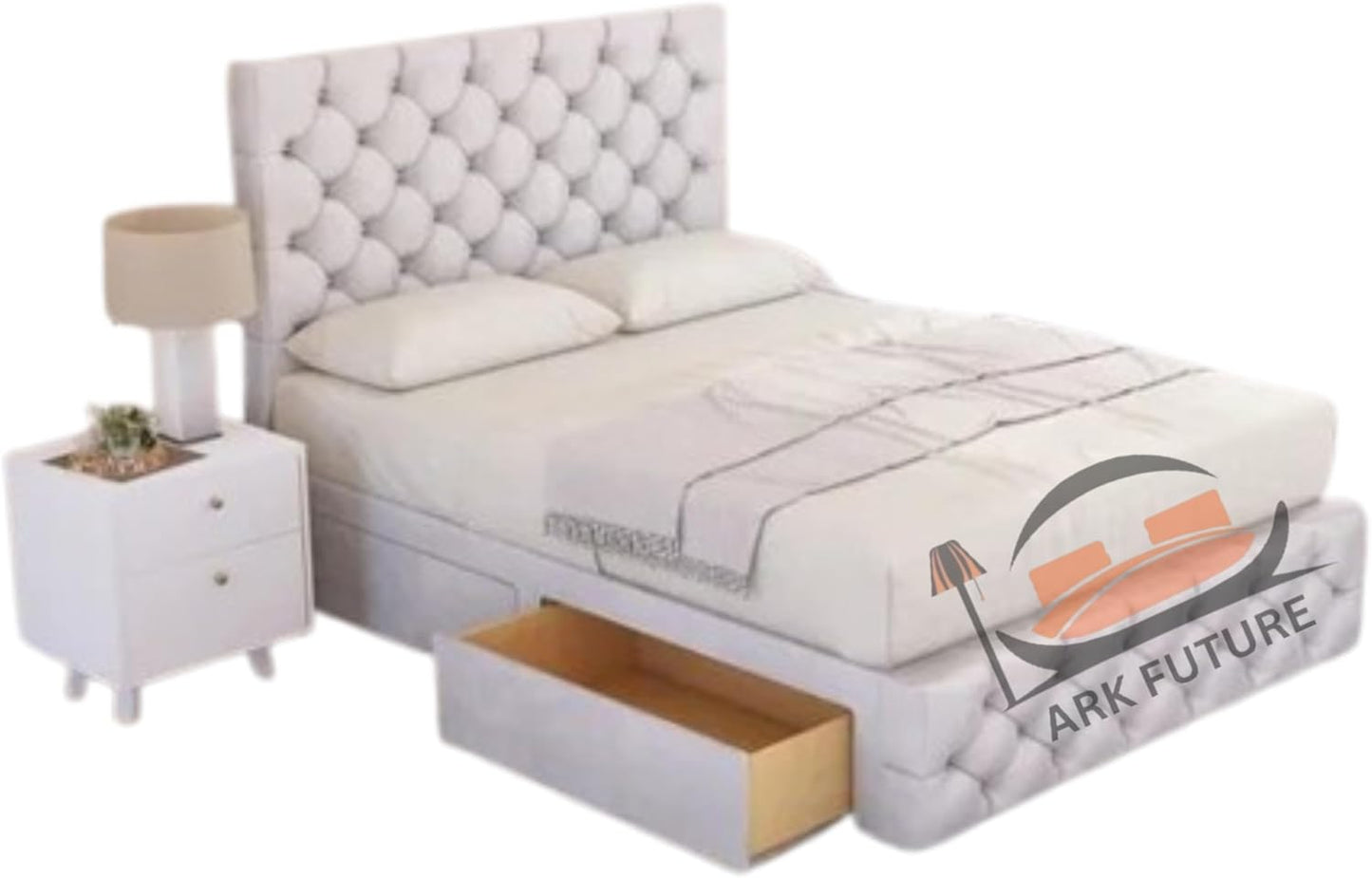 Regal Tufted Velvet Bed Frame with Footend Storage Drawers