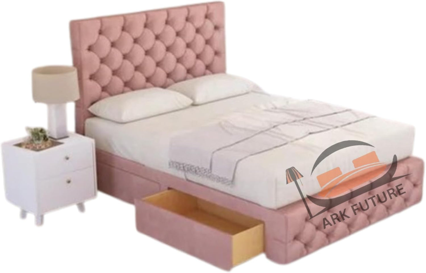 Regal Tufted Velvet Bed Frame with Footend Storage Drawers