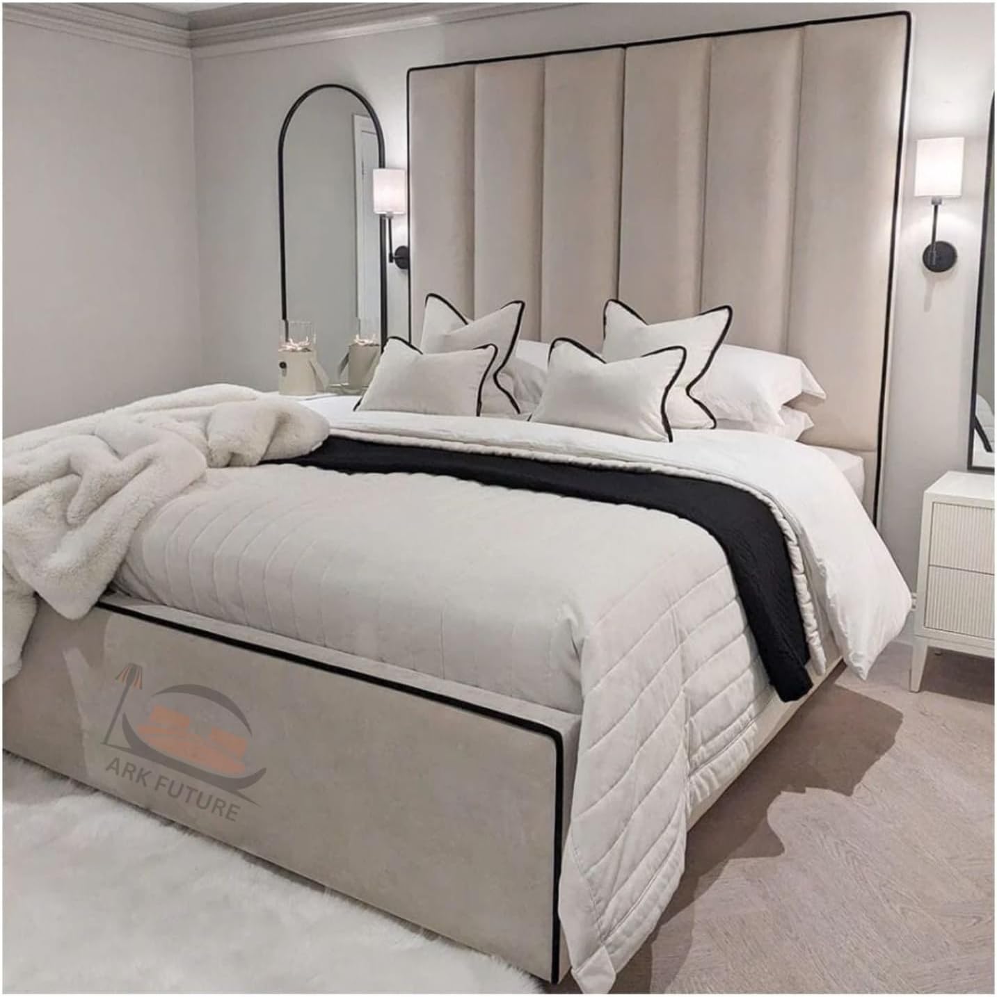 Hugo Luxe Velvet Panelled Bed Frame with Contrast Piping