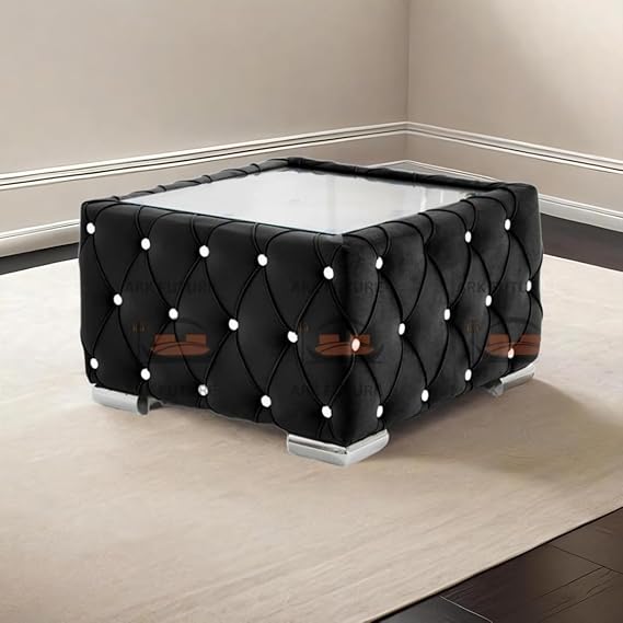 Vero Plush Velvet Diamond Square Foot Stool