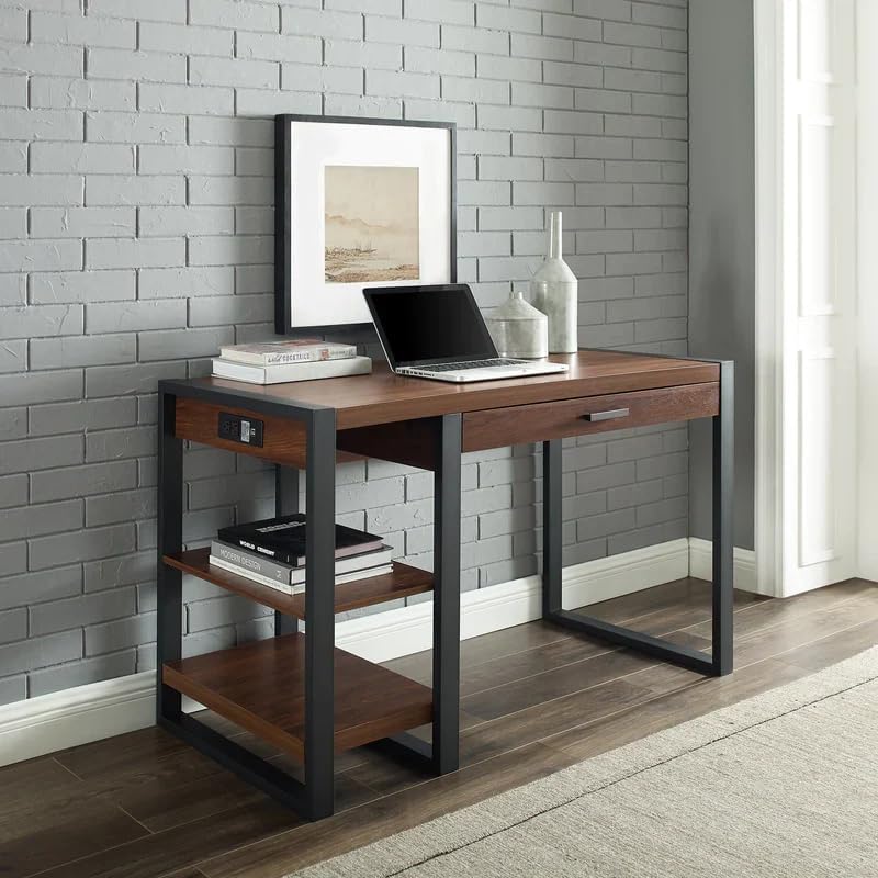 48-Inch Dark Walnut Computer Desk with Drawer & Keyboard Tray