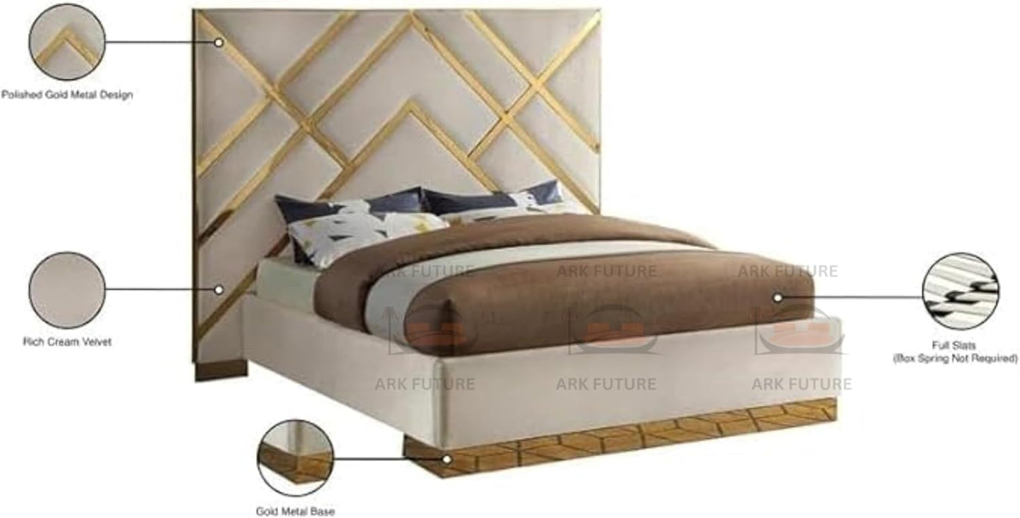 Serena Upholstered Bed Frame with Stylish Headboard, Sturdy Wooden Legs, Modern