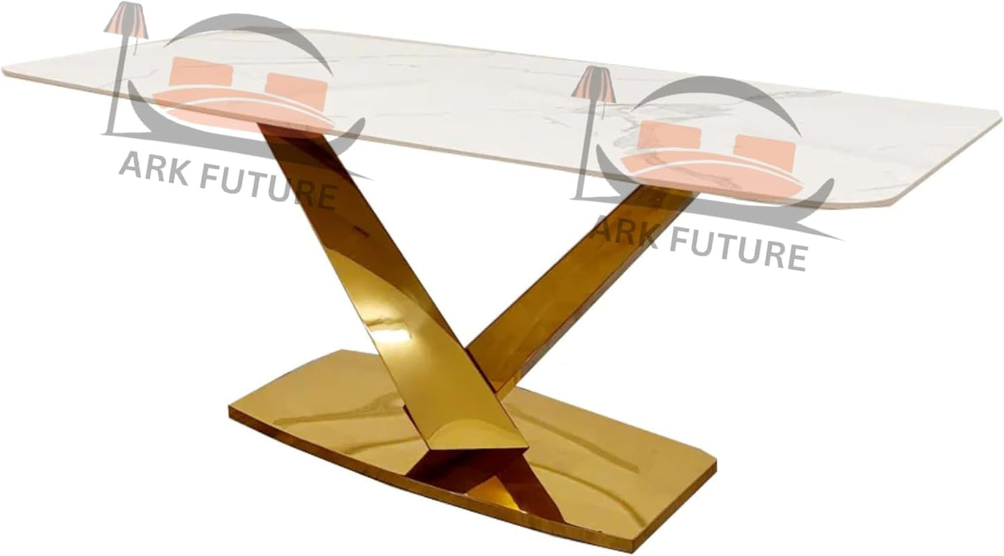 Valeo Gold 1.8 Dining Table – Modern White Stone Top with Elegant Gold Base