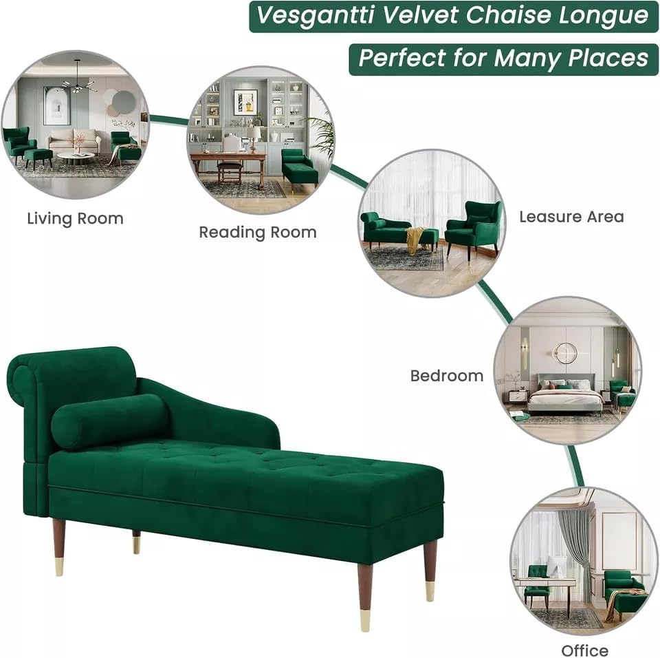 Velvet Chaise with Left Armrest Sofa & Lumbar Pillow – Modern Upholstered Chair