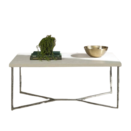 Modern Luxe Coffee Table - White Stone Top & Chrome Base