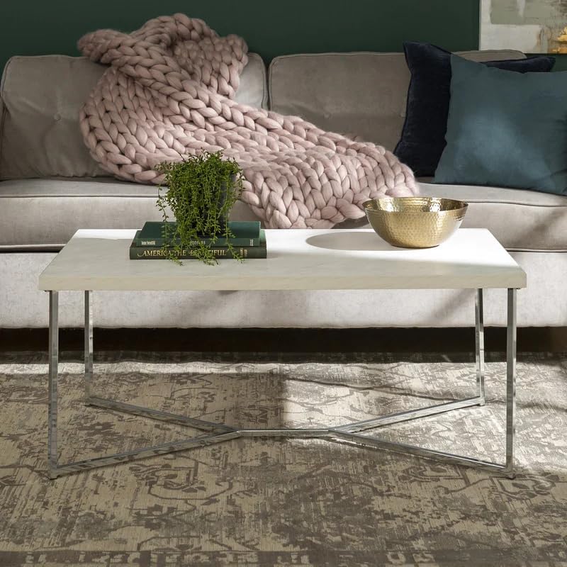 Modern Luxe Coffee Table - White Stone Top & Chrome Base