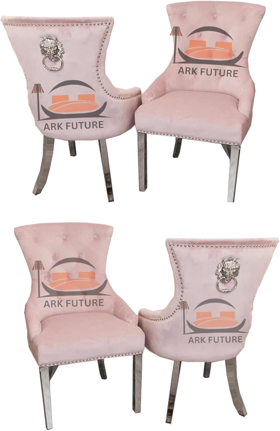 Megan Ring Velvet Dining Chairs, Set of 4 - Lion Knocker Design, Chrome Legs