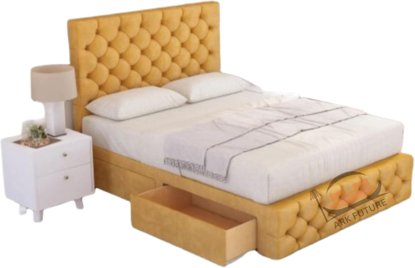 Regal Tufted Velvet Bed Frame with Footend Storage Drawers