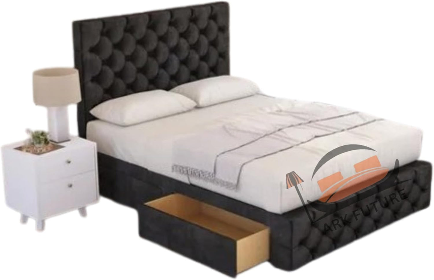 Regal Tufted Velvet Bed Frame with Footend Storage Drawers