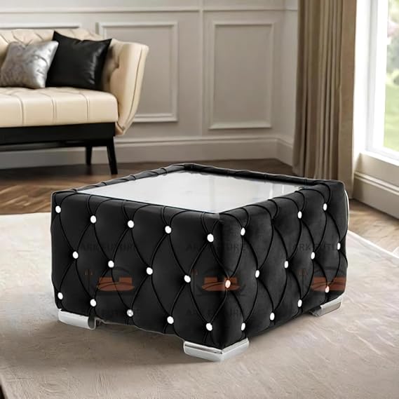 Vero Plush Velvet Diamond Square Foot Stool