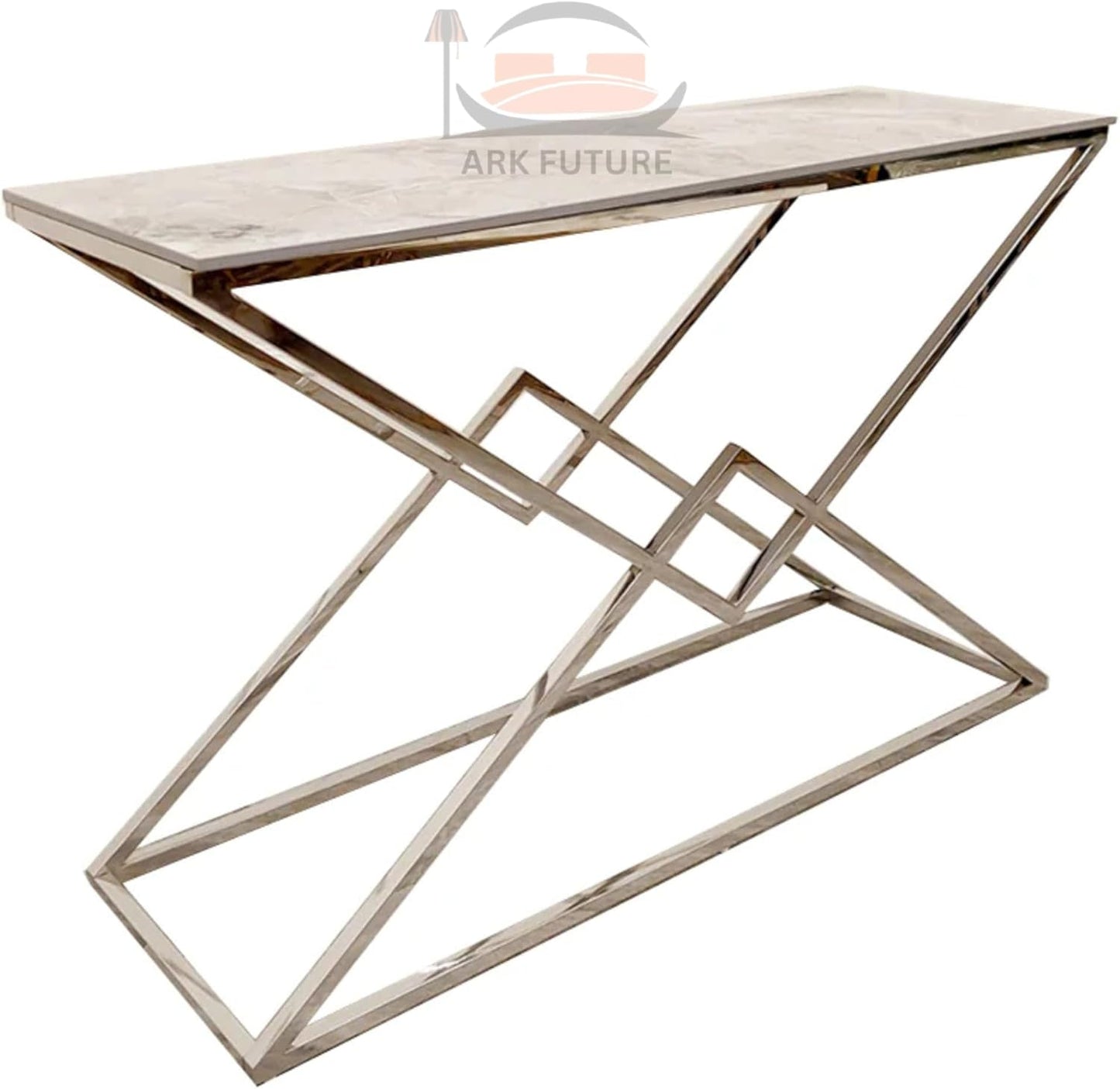 Vesta Chrome Console Table with Ash Sintered Stone Top