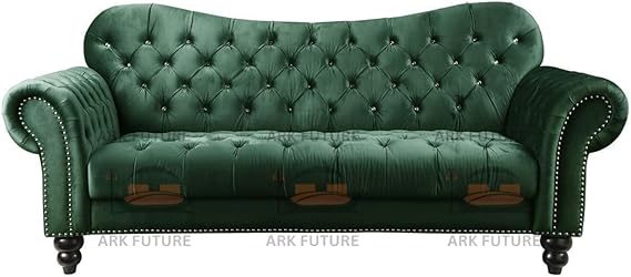Venture Italian Chesterfield Green Velvet Sofa In Plush Velvet Fabric