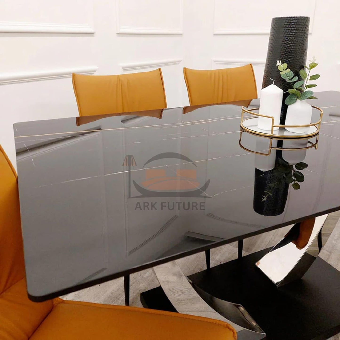 Venus 160cm Black Sintered Stone Dining Table & 4 Flora Tan Chairs (Grey Flora)