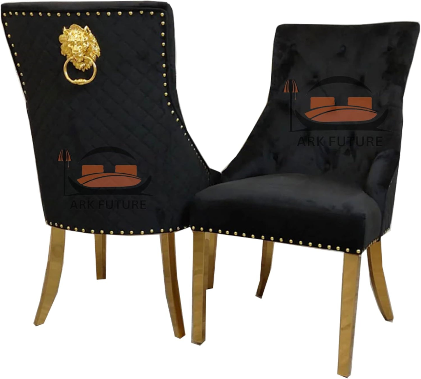 Bentley Luxury Velvet Dining Chairs β Gold Legs, Lion Knocker
