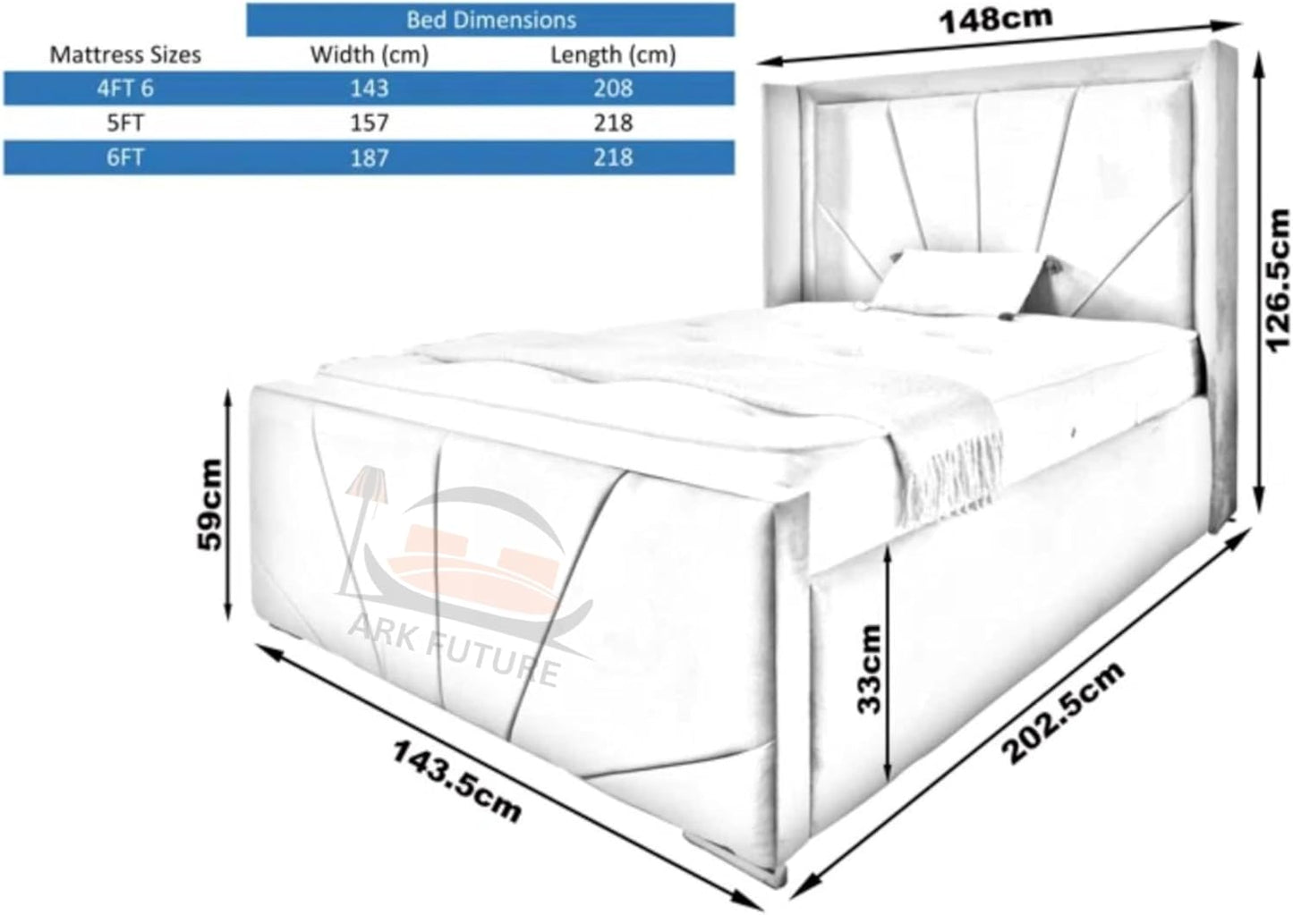Subrise Upholstered Ottoman Bed – Lift-Up, Storage, Modern Fabric