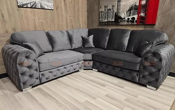 Milton 5 Seater Full Back Corner Sofa in Plush Velvet Fabric