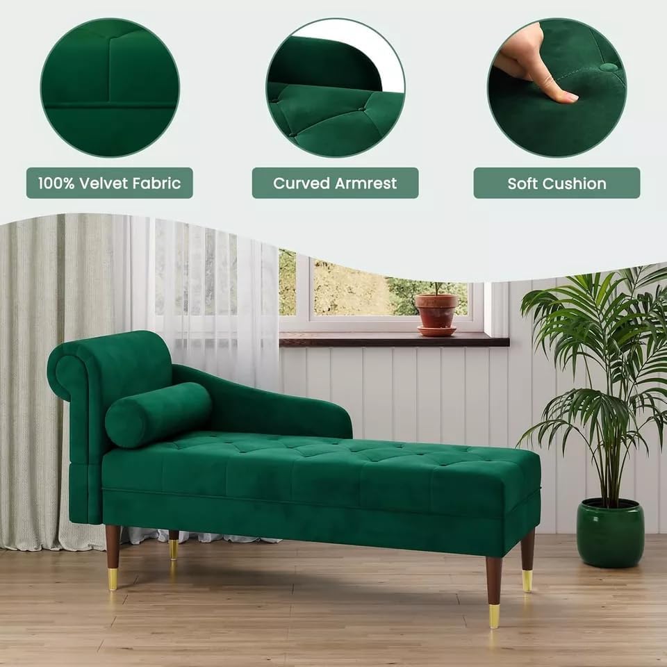 Velvet Chaise with Left Armrest Sofa & Lumbar Pillow – Modern Upholstered Chair