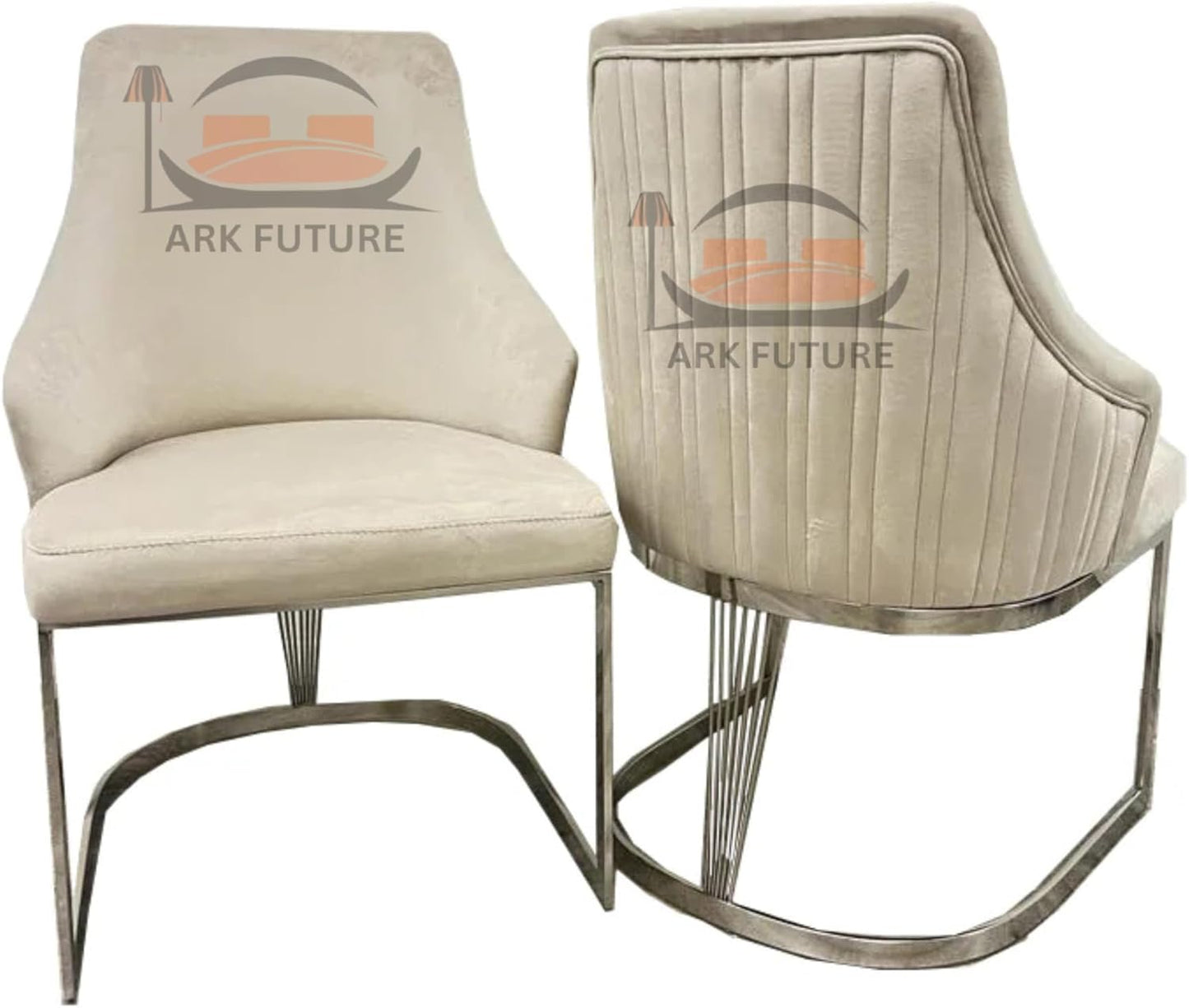 Chelmsford Beige Velvet Dining Chairs, Set of 4, Silver Chrome Base