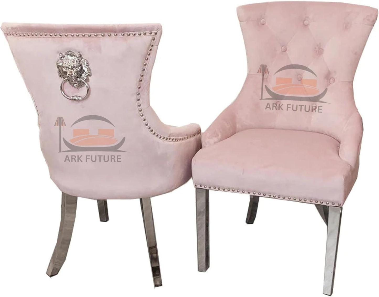Megan Ring Velvet Dining Chairs, Set of 4 - Lion Knocker Design, Chrome Legs