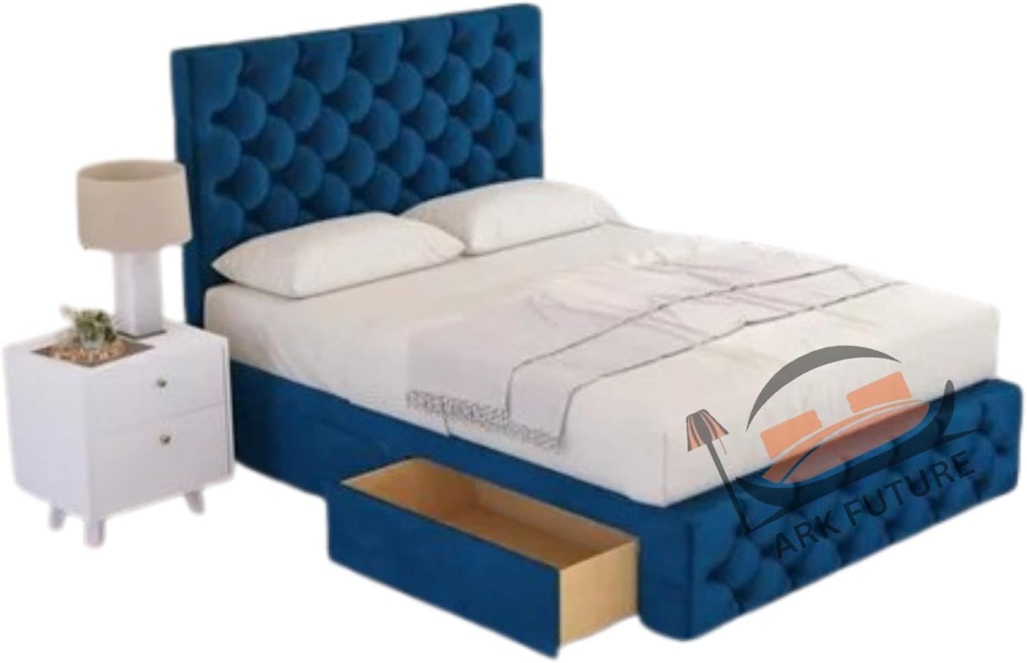Regal Tufted Velvet Bed Frame with Footend Storage Drawers