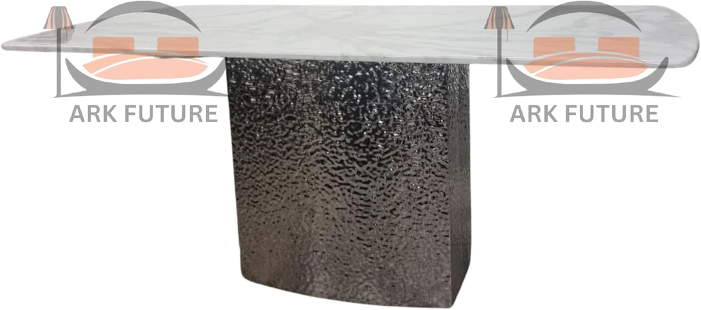 Luxury Roma Dining Table – Crystal Grey Marble Top with Textured Metal Stand