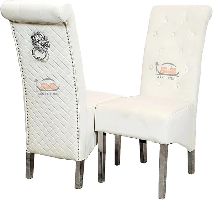 Emma Velvet Dining Chair - Button-Tufted with Chrome Legs & Lion Knocker