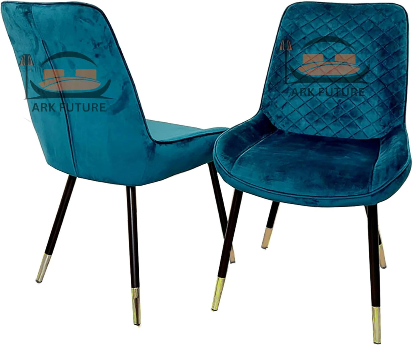Luna Plush Velvet Dining Chairs – Set of 2, Teal with Metal Legs