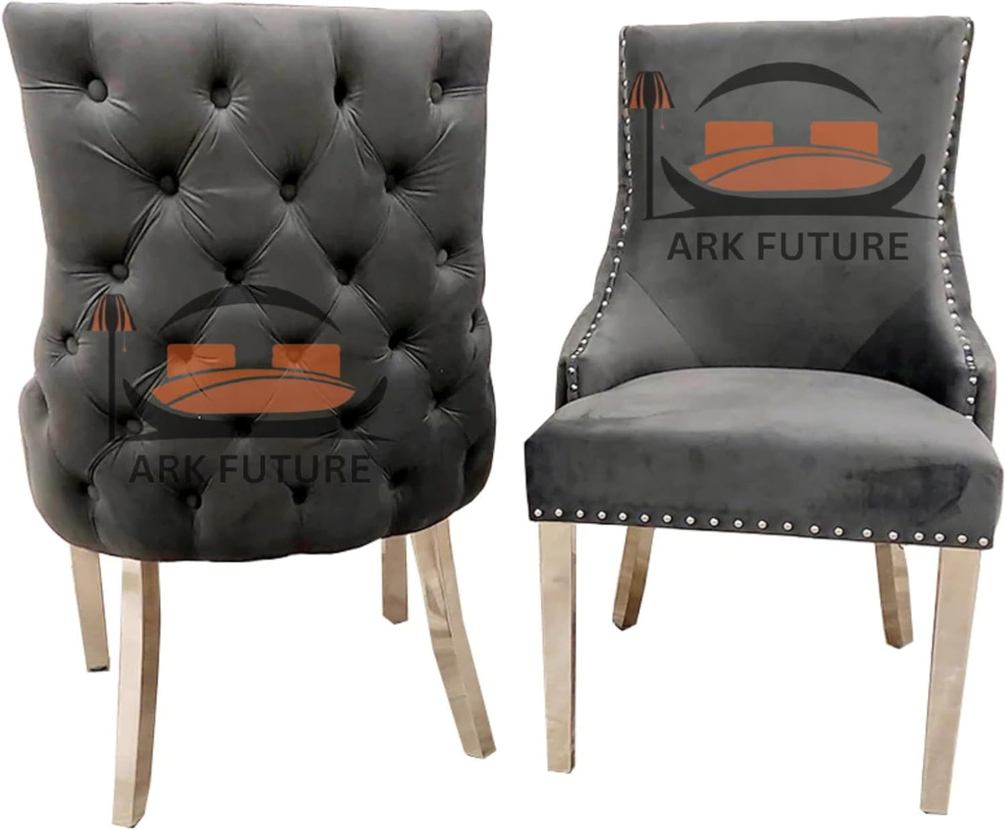 Set of 2 Kensington Velvet Dining Chairs – Button-Tufted, Chrome Legs